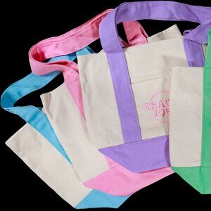 TRADER JOE'S Mini Pastel Canvas Tote Bag in Purple NWT